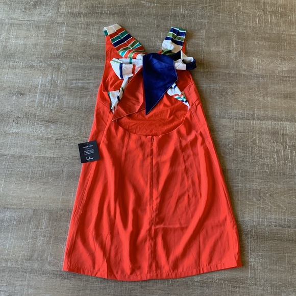 NWT Lulus Tie-Back Mini Dress womens Size Medium Joyful Orange Red Multi-Stripe - Picture 3 of 7